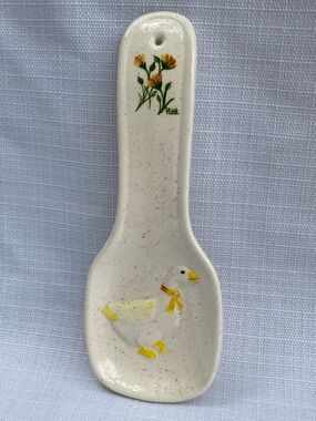 Vintage Handcrafted Country Goose Ceramic Speckle Glazed Spoon Rest Wall Hanging